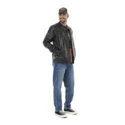 Veste Motard homme en simili poches poitrine et patchs Rider