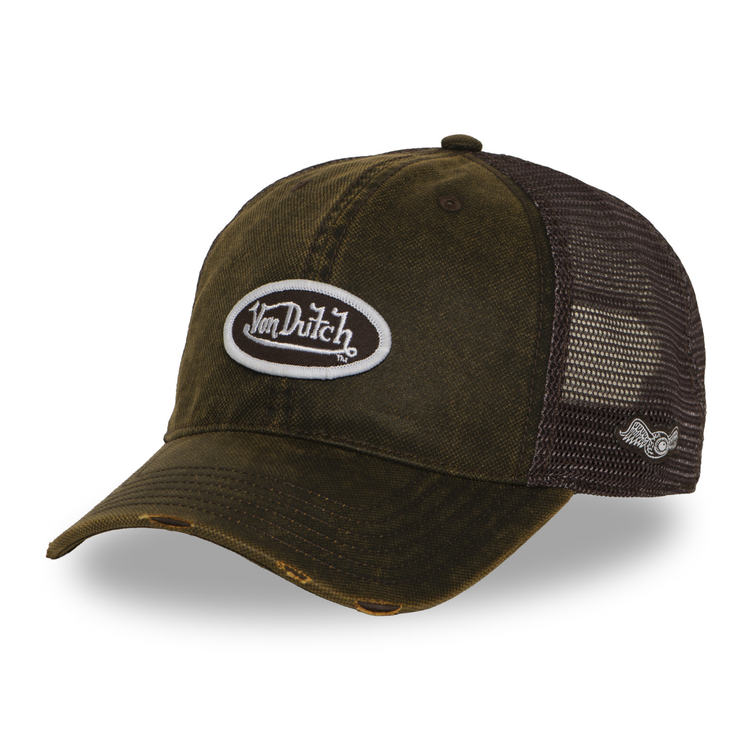 Casquette baseball usée avec filet en coton enduit et écusson Mac
