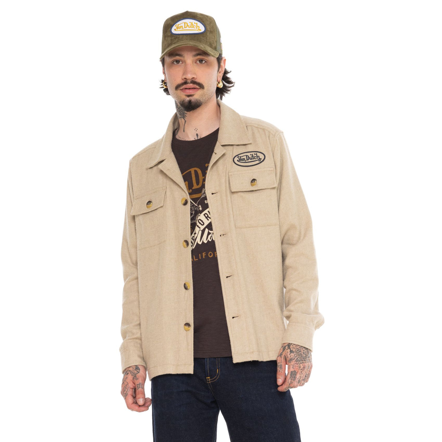 Surchemise homme militaire en flanelle avec poches et écusson Finn