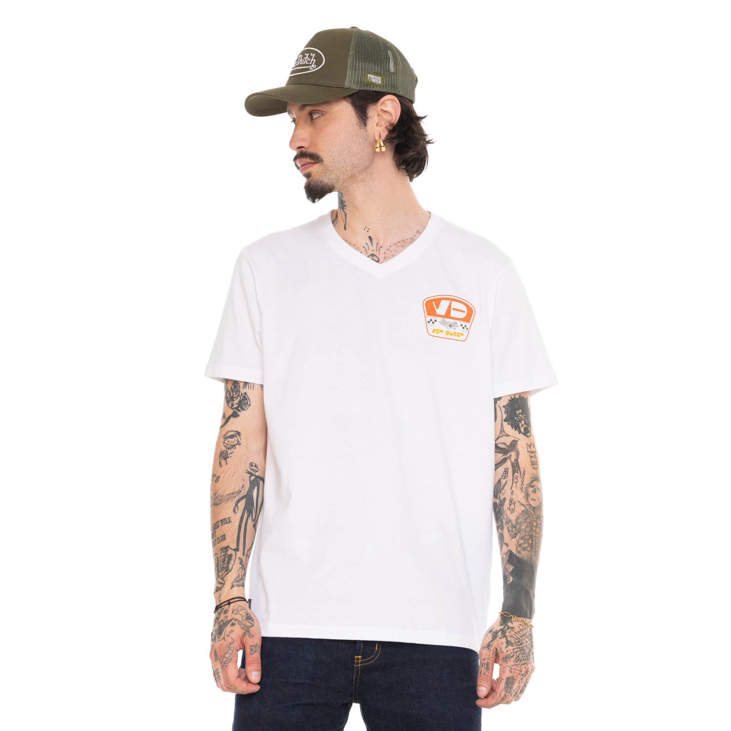 T-shirt homme regular col V en jersey 180GSM print devant et dos Nash