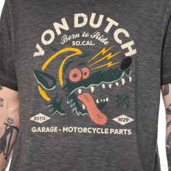 T-shirt homme regular col V en slub avec print devant Wolf