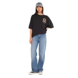 T-shirt femme col rond avec imprimé devant et dos Flower