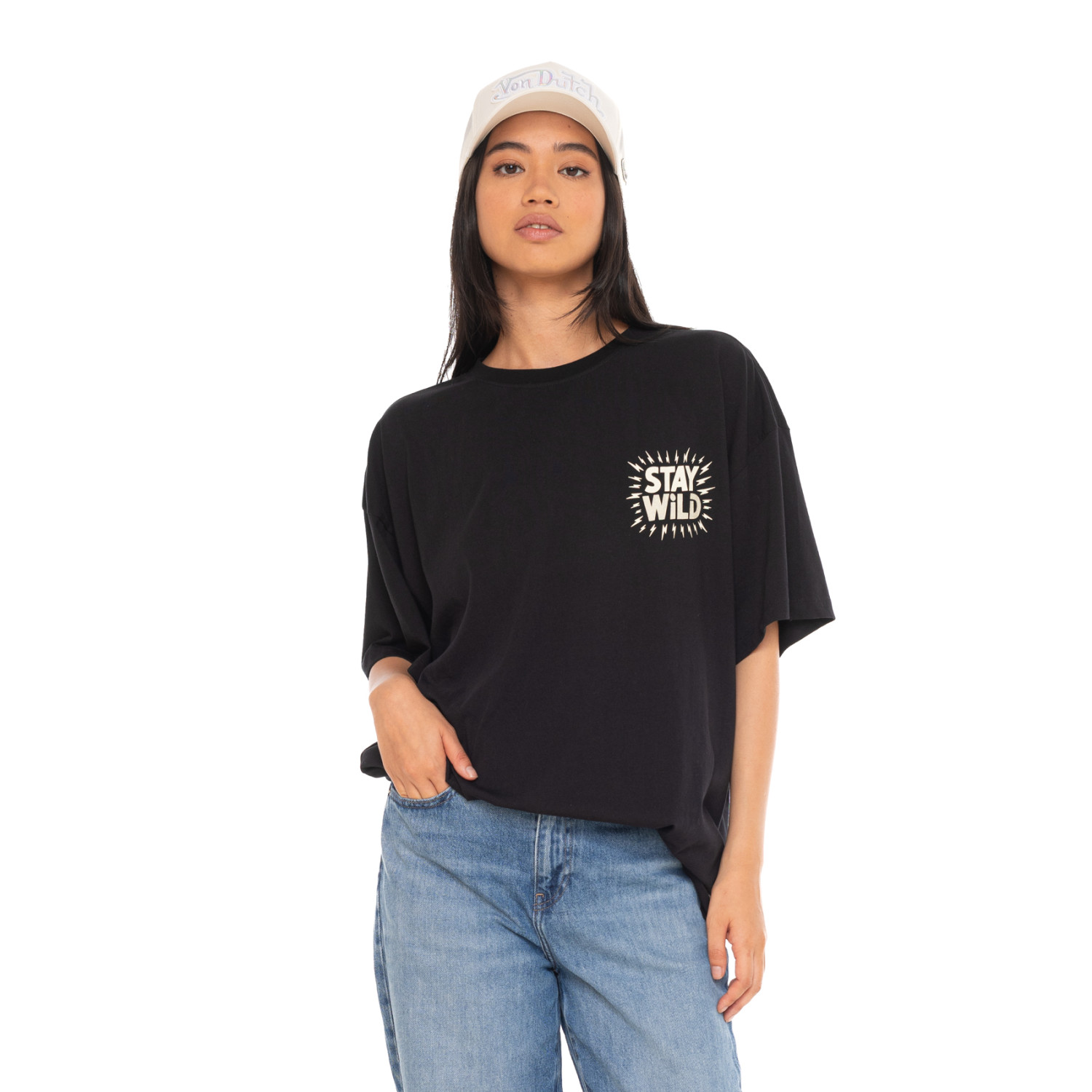T-shirt femme col rond avec imprimé devant et dos pailletée Tiger