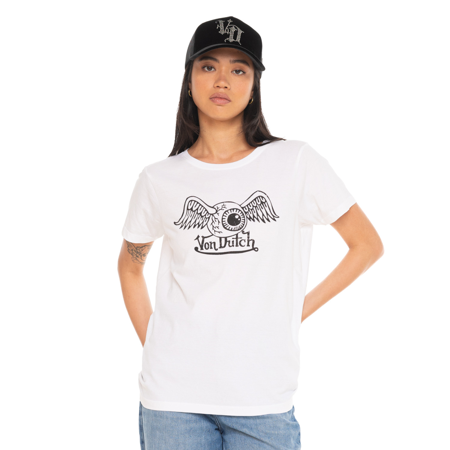 T-shirt femme col rond avec imprimé logo devant Retro