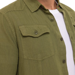 Chemise homme manches longues en coton et lin broderie dos Lino