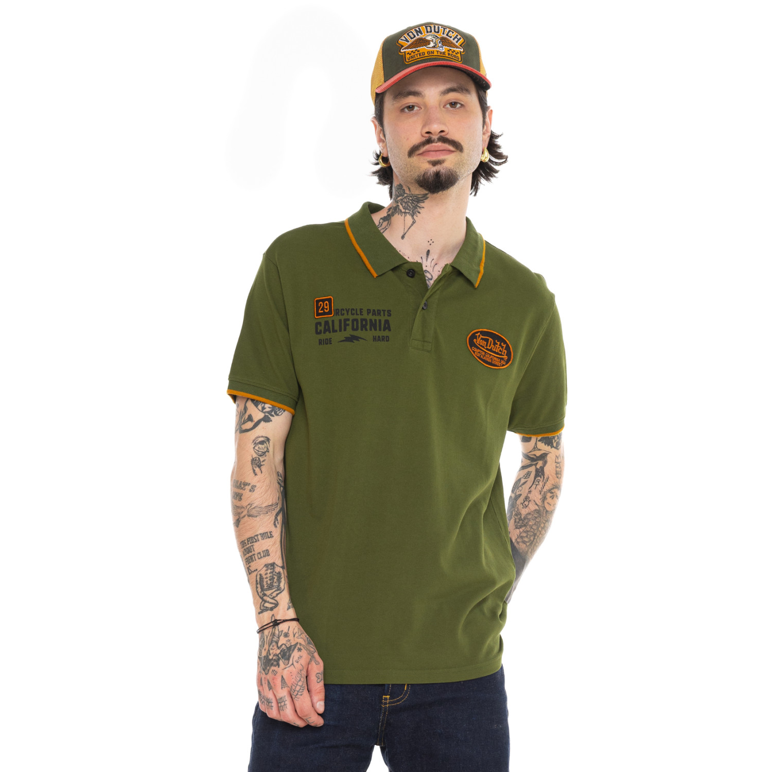 Polo en maille piquée bicolore avec écusson et print Marco
