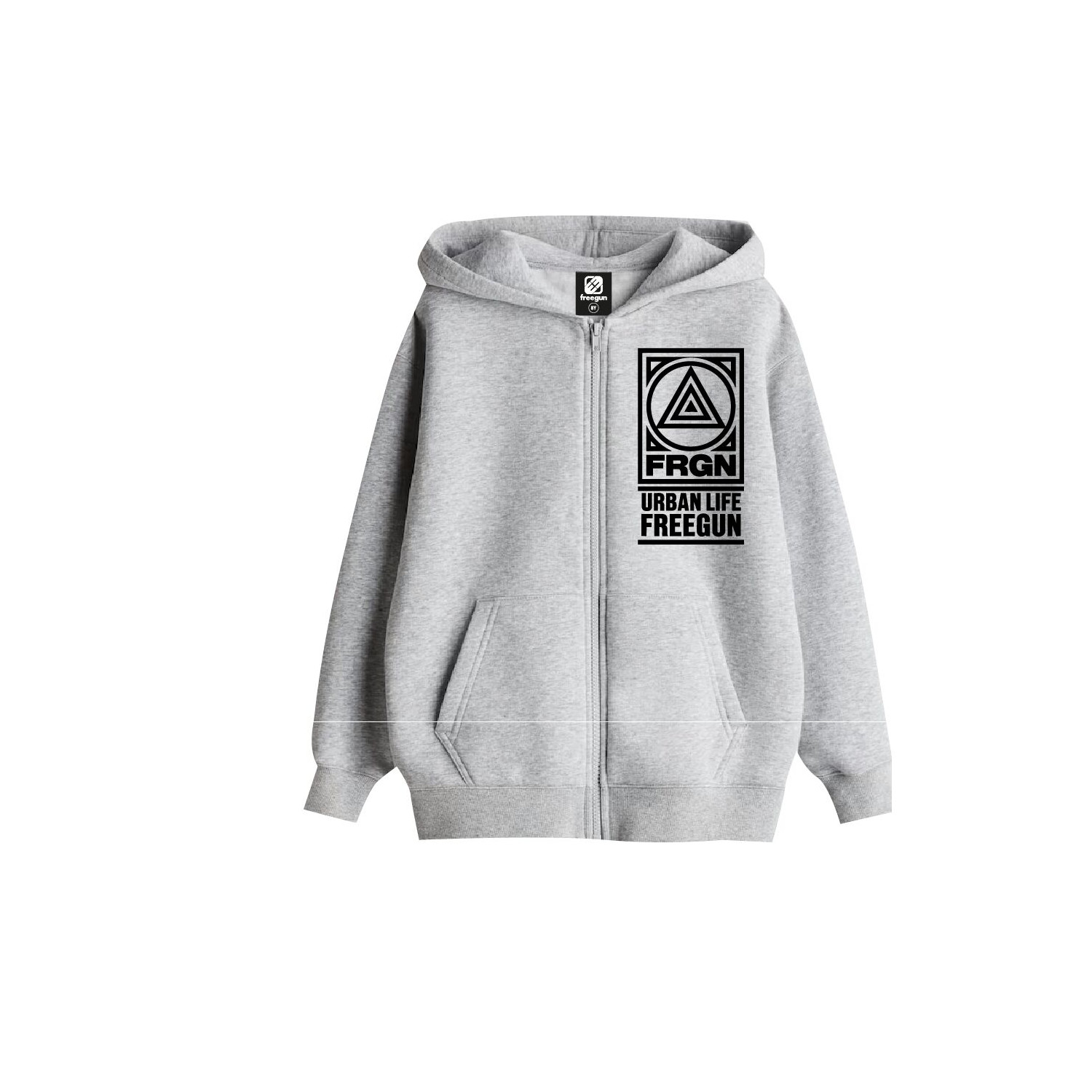 Sweat zippé à capuche junior en french terry imprimé poitrine Liam