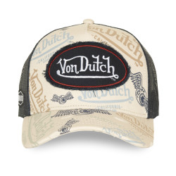 Casquette trucker imprimée avec filet et effet usé avec écusson Cafe