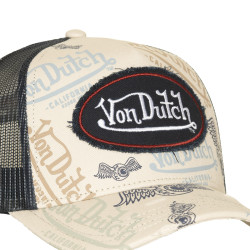 Casquette trucker imprimée avec filet et effet usé avec écusson Cafe