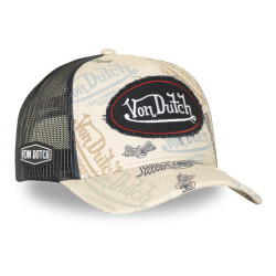Casquette trucker imprimée avec filet et effet usé avec écusson Cafe
