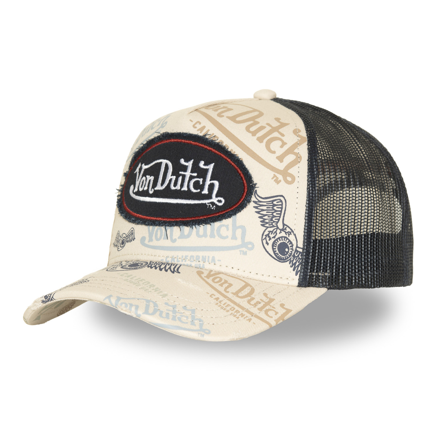 Casquette trucker imprimée avec filet et effet usé avec écusson Cafe