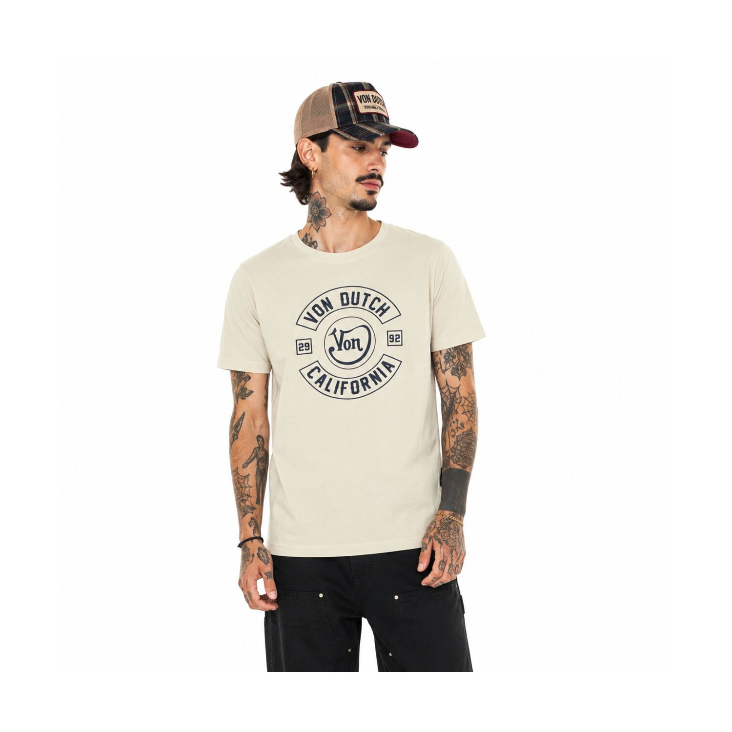 T-shirt col rond en coton homme avec Logo Log8 Crème