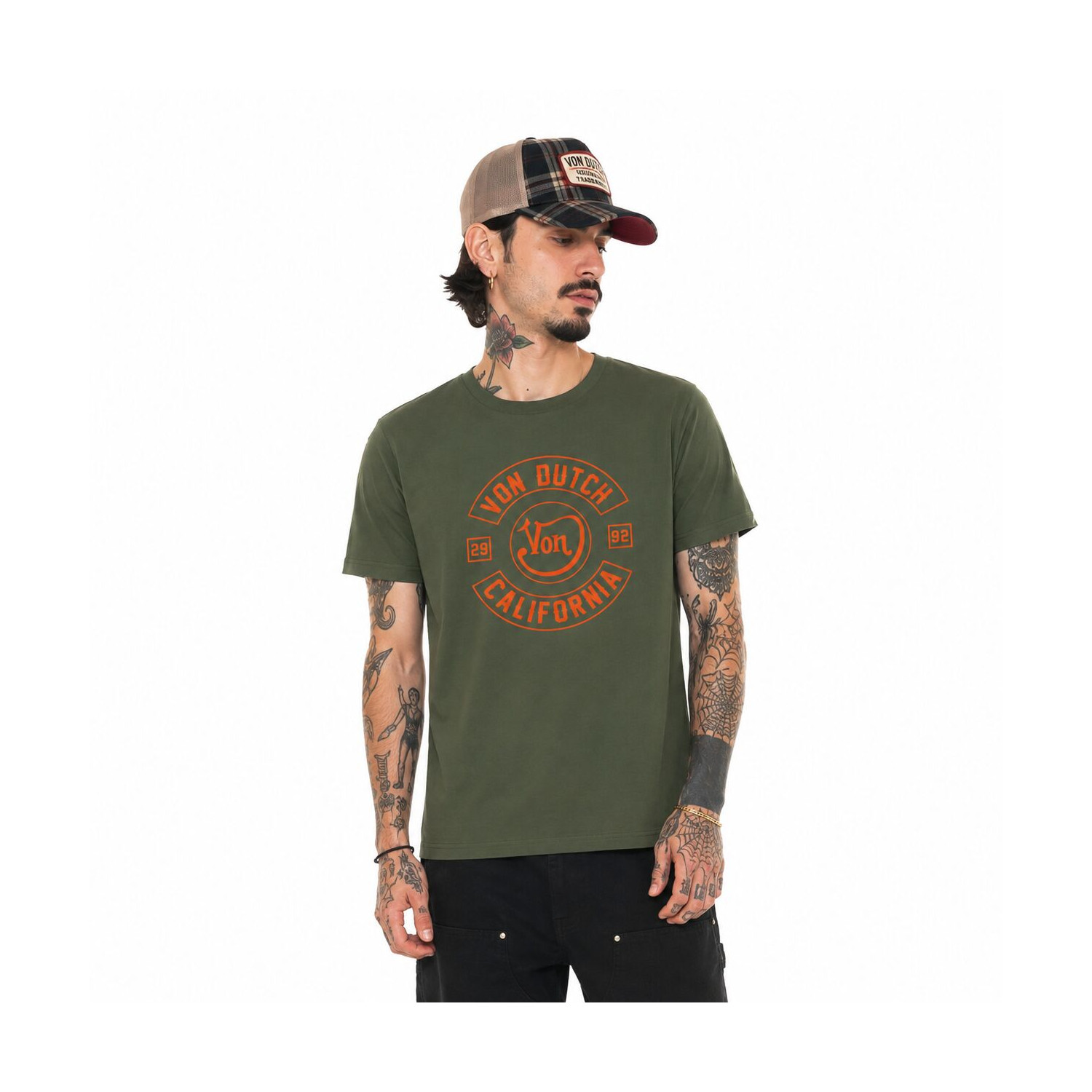 T-shirt col rond en coton homme avec Logo Log8 Kaki