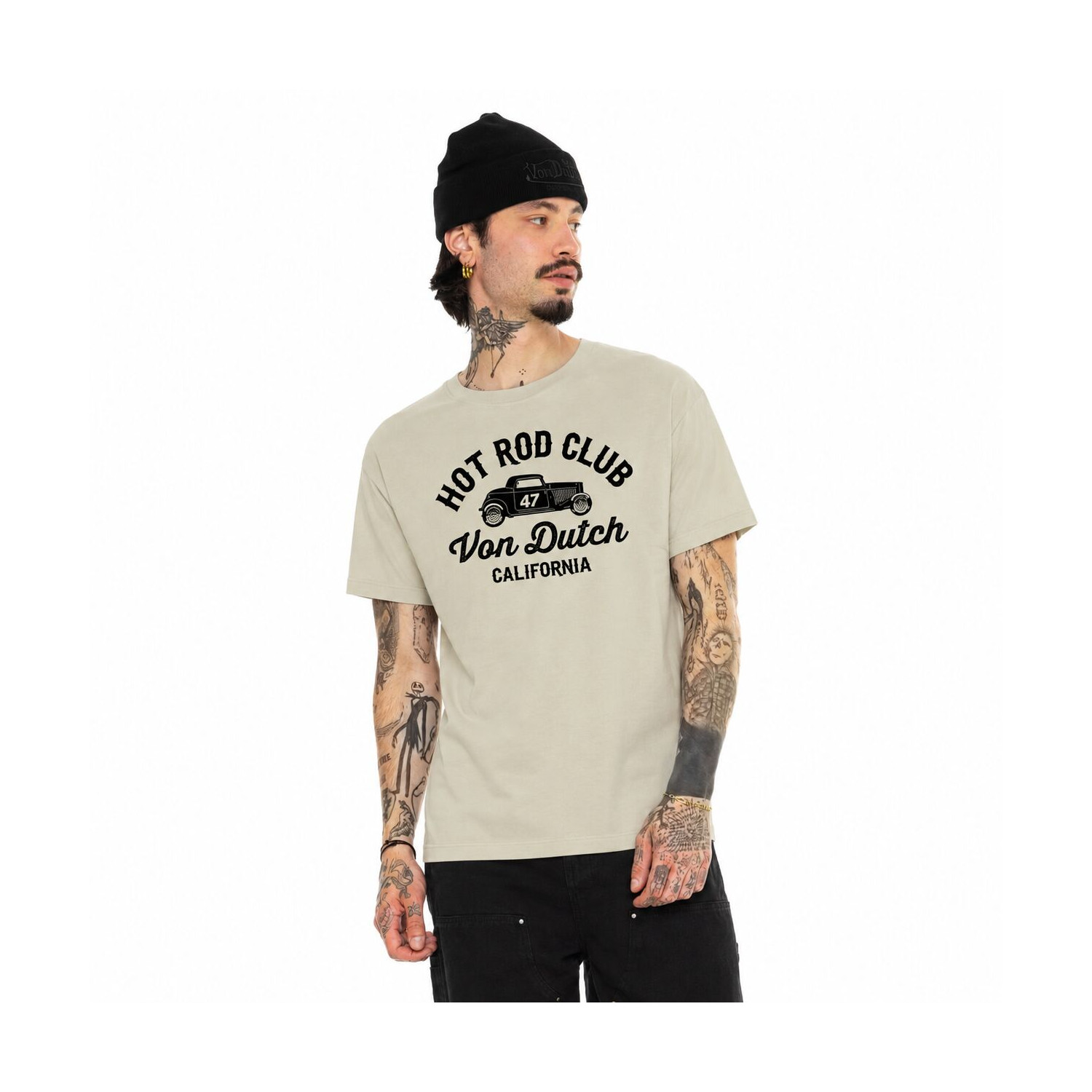 T-shirt col rond en coton homme avec Logo Log9 Crème