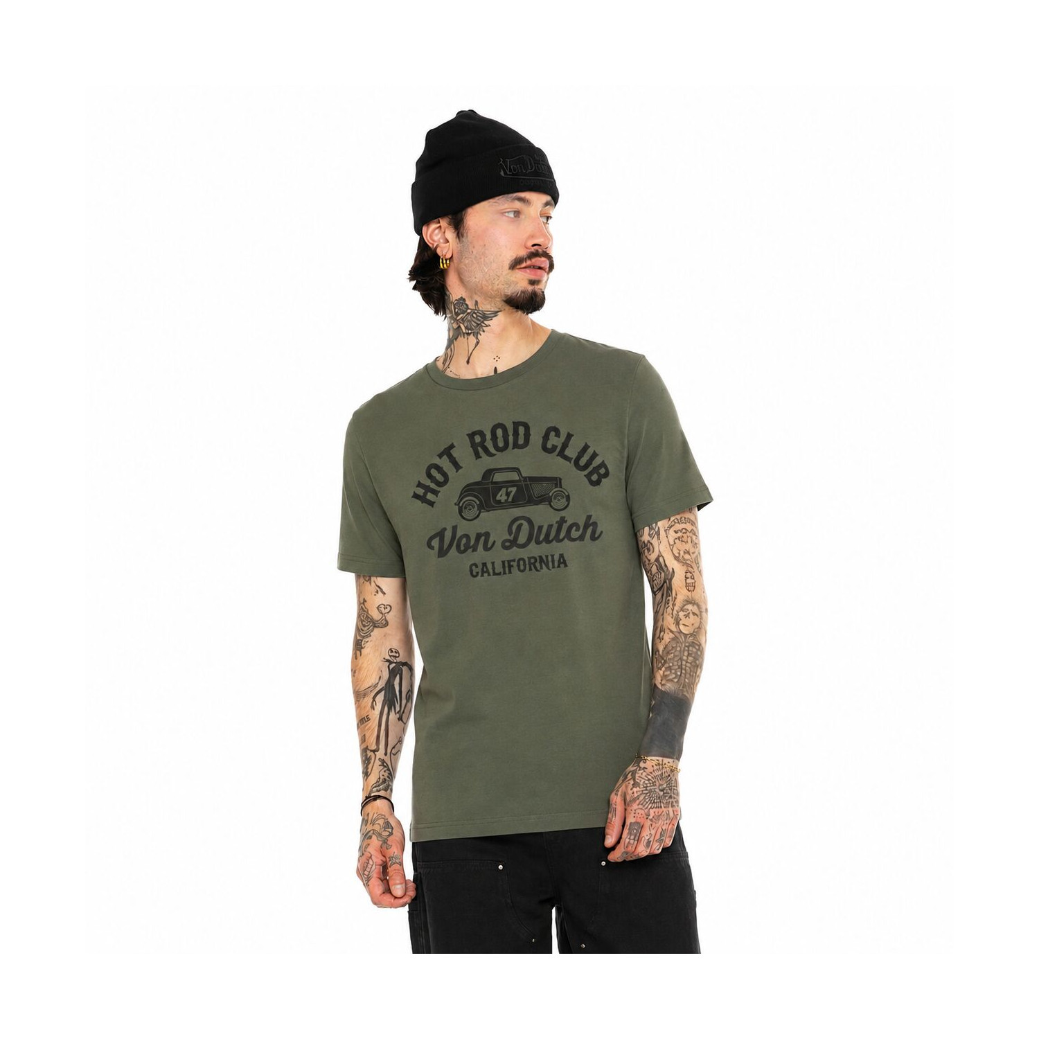 T-shirt col rond en coton homme avec Logo Log9 Kaki