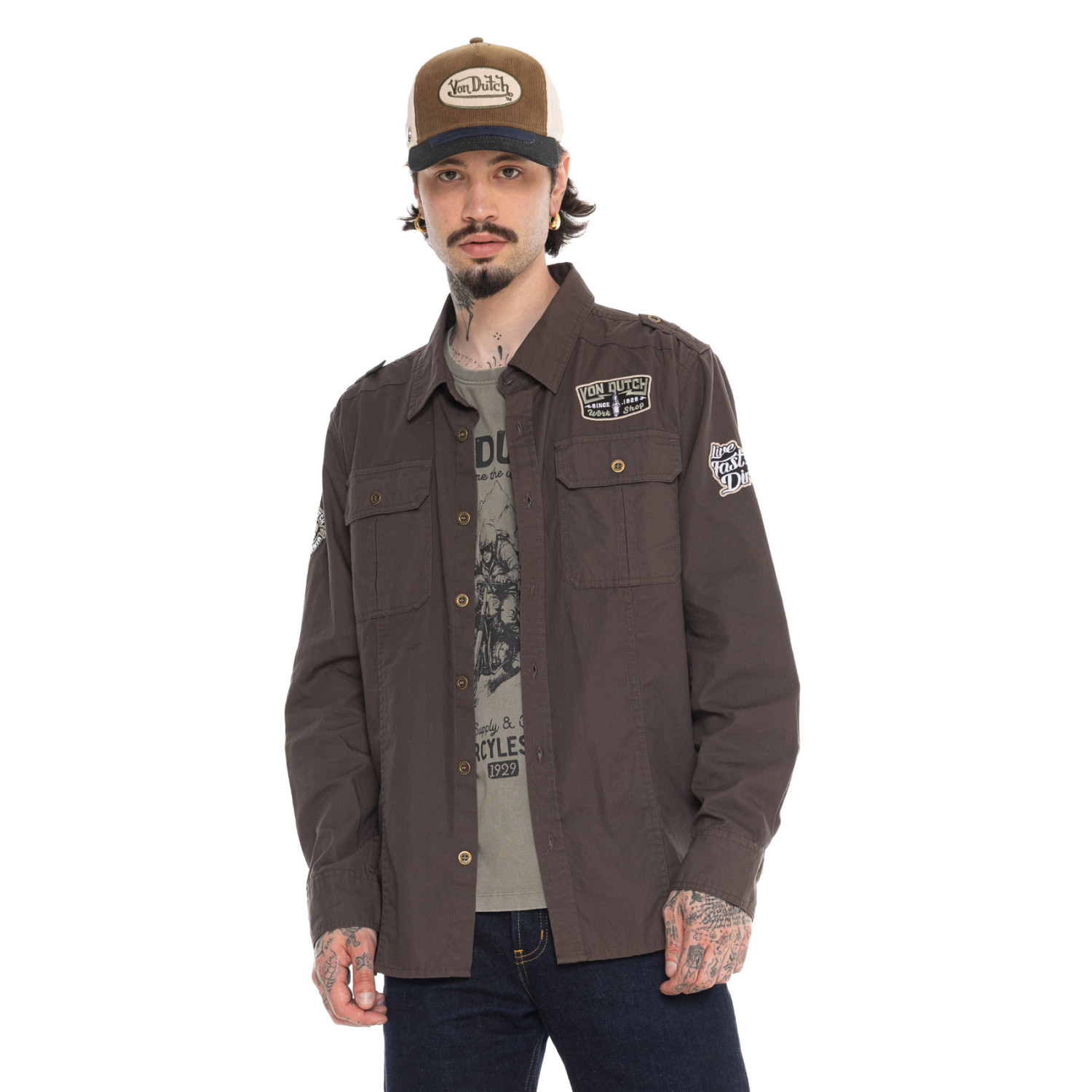 Chemise manche longues  ripstop strech sur poche et badges Stop B