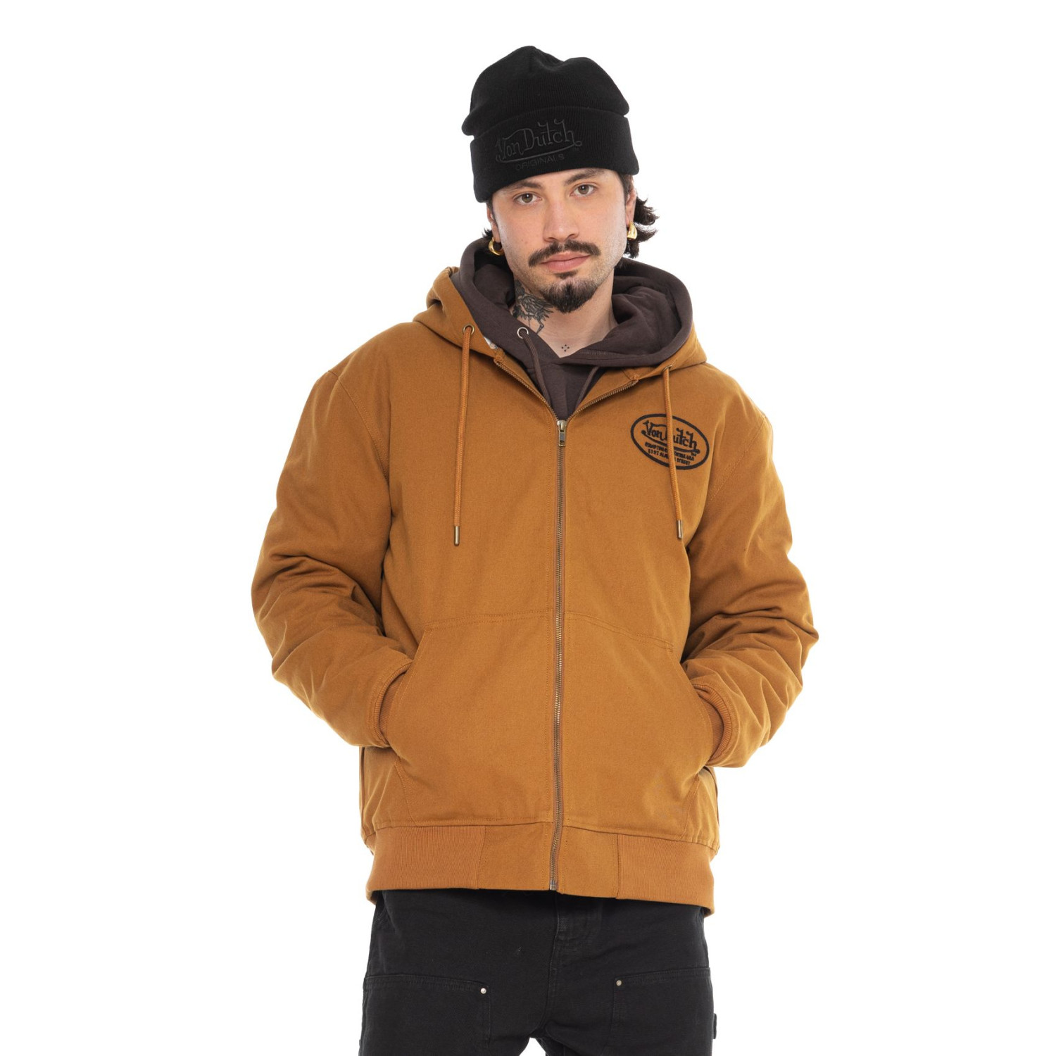 Veste à capuche homme en canvas doublée imprimé carreaux Levy