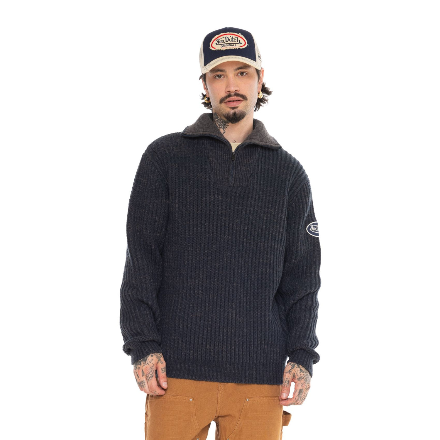 Pull col camionneur côtes anglaises avec écusson Marlon