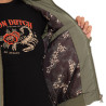 Doudoune courte intérieur imprimé avec zip poches et patch Pimp