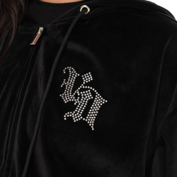 Sweat zippé à capuche femme en velours avec poches et strass Diams