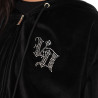 Sweat zippé à capuche femme en velours avec poches et strass Diams