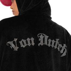 Sweat zippé à capuche femme en velours avec poches et strass Diams