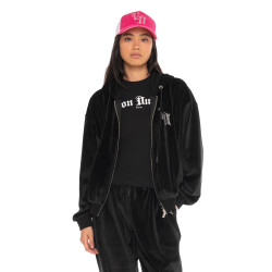 Sweat zippé à capuche femme en velours avec poches et strass Diams