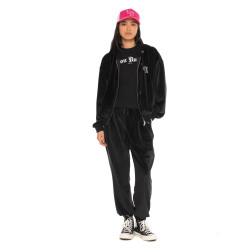 Sweat zippé à capuche femme en velours avec poches et strass Diams