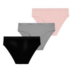 Lot de 3 slips femmeen coton uni et imprimé ceinture fine 2cm BGP