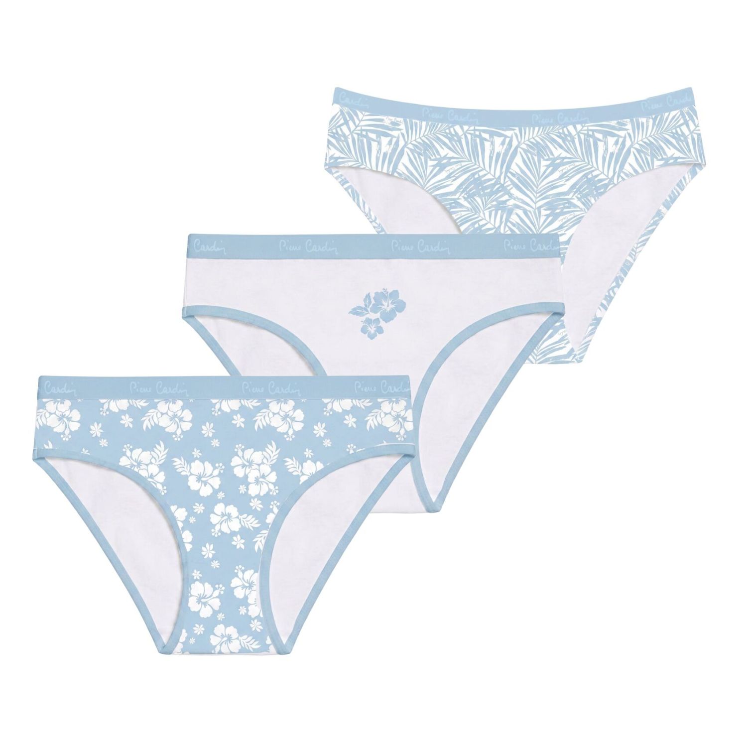 Lot de 3 slips femmeen coton uni et imprimé ceinture fine 2cm Pck1