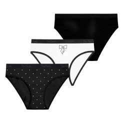 Lot de 3 slips femmeen coton uni et imprimé ceinture fine 2cm Pck6