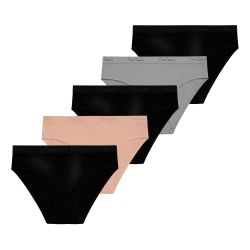 Lot de 5 slips femmeen coton uni ceinture fine 2cm Class