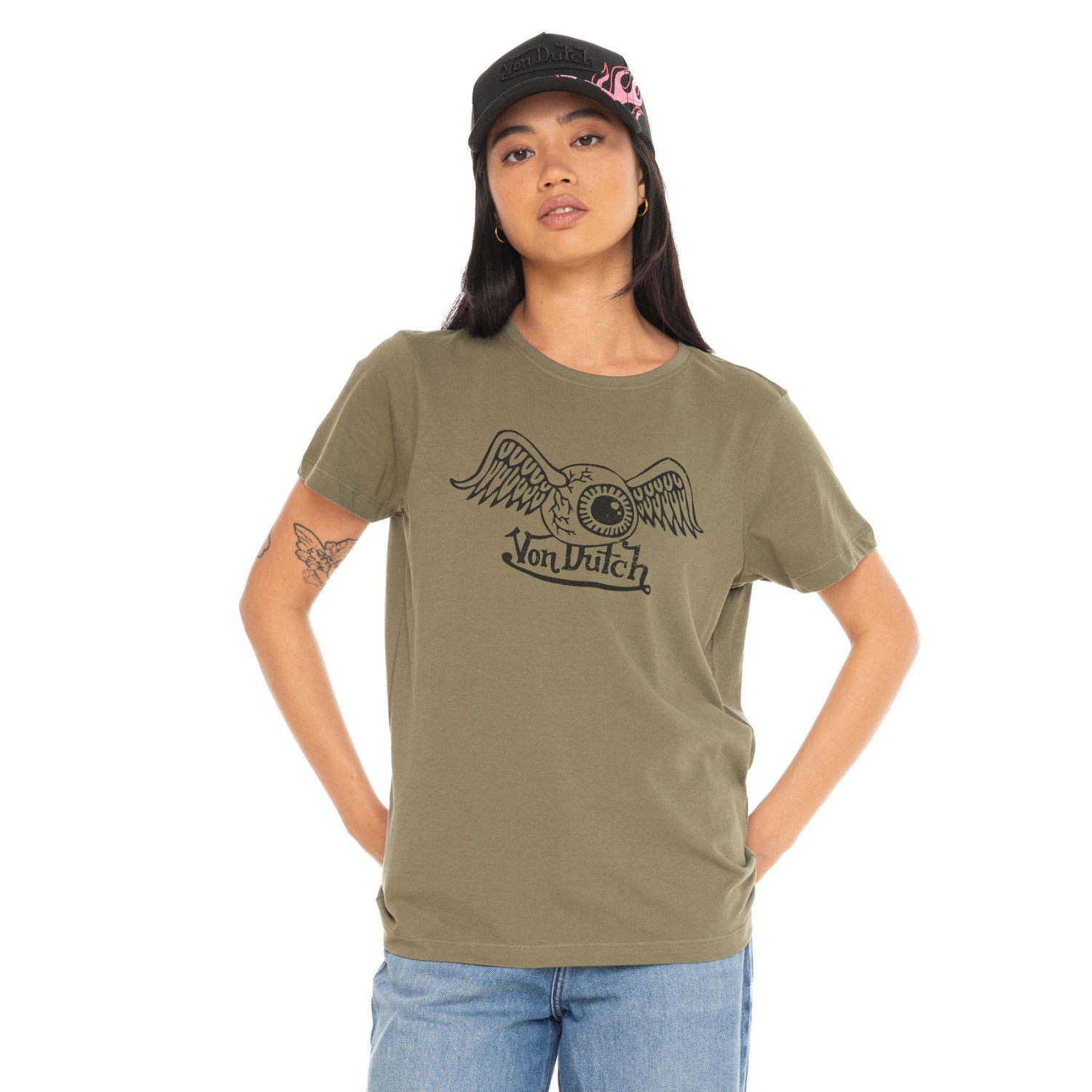 T-shirt femme col rond avec imprimé logo devant Retro