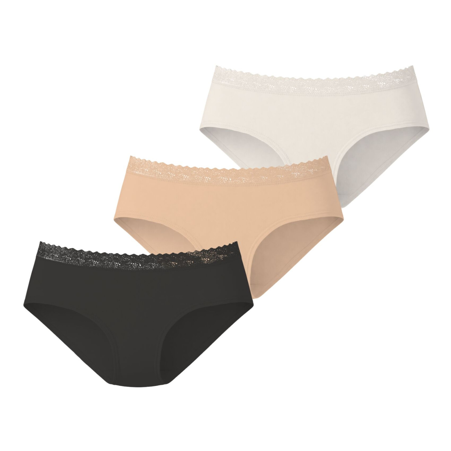 Lot de 3 culottes femme en coton uni et ceinture en dentelle Uni