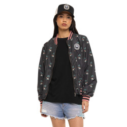Veste femme satinée allover print avec patch et fil lurex Skull