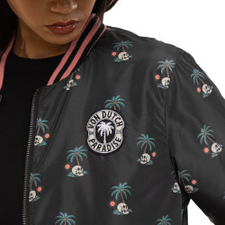 Veste femme satinée allover print avec patch et fil lurex Skull