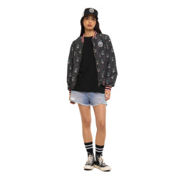 Veste femme satinée allover print avec patch et fil lurex Skull