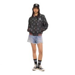 Veste femme satinée allover print avec patch et fil lurex Skull