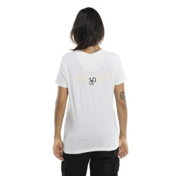 Tee shirt femme avec poche et badge Strass