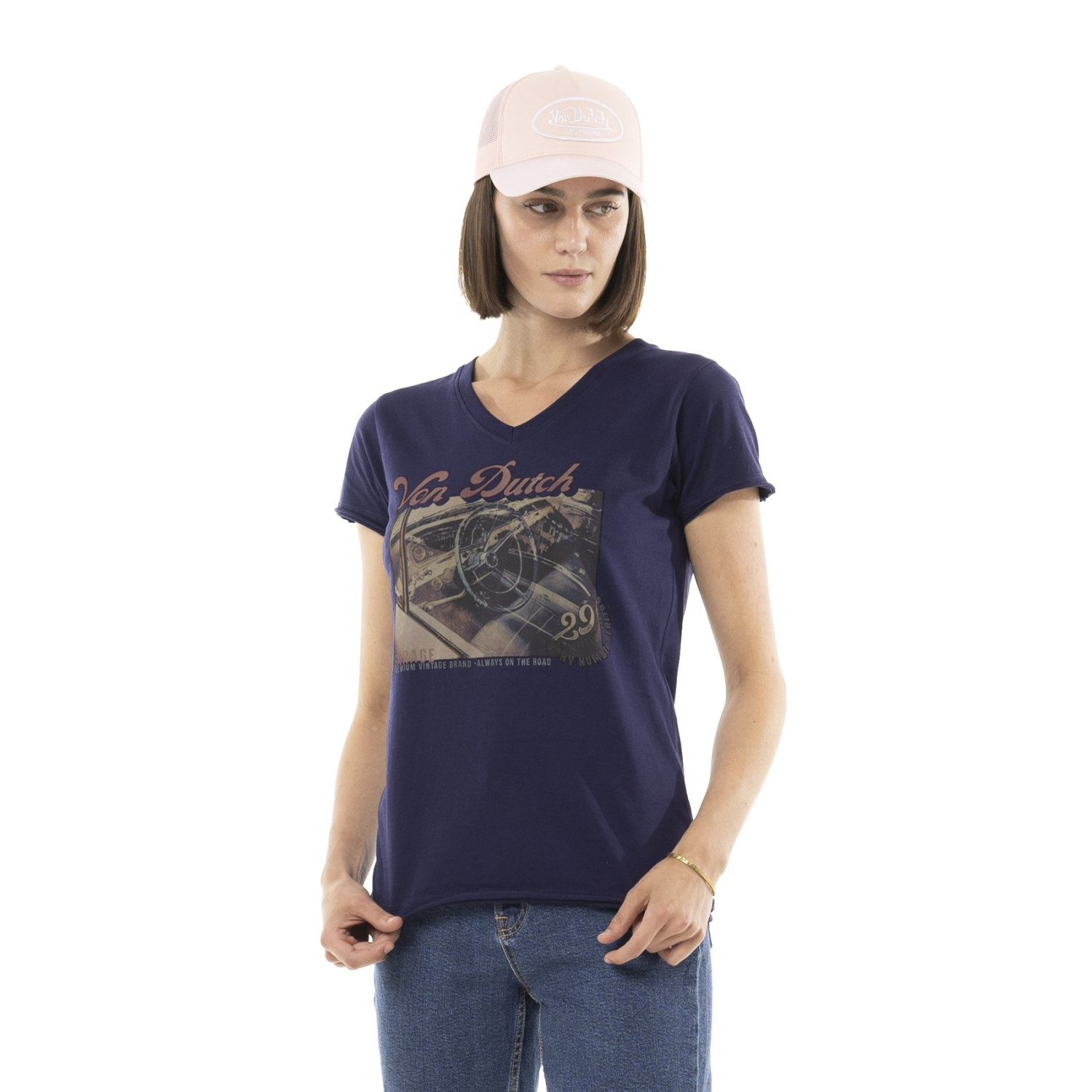 Tee shirt femme avec col rond et print Vintage