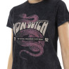 Tee shirt uni délavé avec col rond et print Vipere