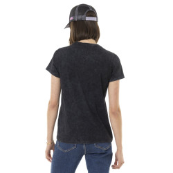 Tee shirt uni délavé avec col rond et print Vipere
