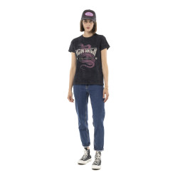 Tee shirt uni délavé avec col rond et print Vipere